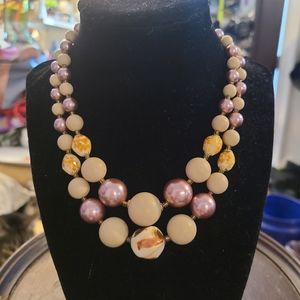 Pink Tan & Cream Vintage Beaded Necklace